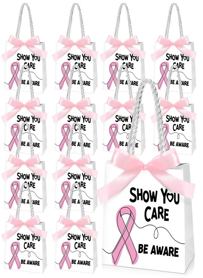 Weekgrat 25 Pack Paper Breast Cancer Awareness Gift Bags Small Pink Ribbon Bags with Handles Bow Show You Care Breast Cancer Fighter Accessories for Women Men, 5.51 x 2.36 x 4.72 inch - Image 1